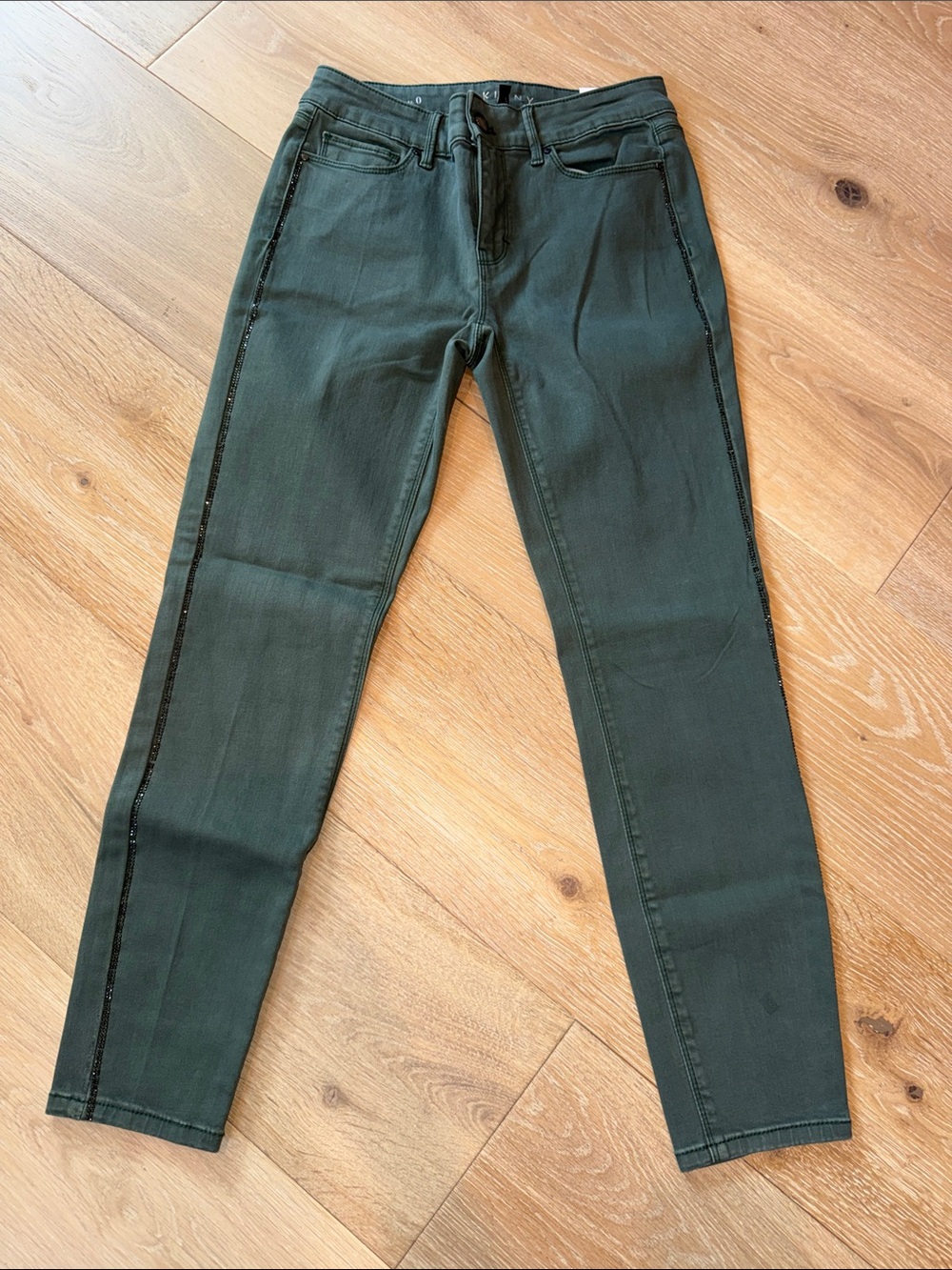 White House Black Market Olive Skinny Jeans with Side Trim